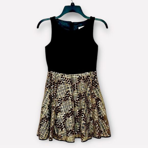 Milly Minis Luxury Dress Black and Gold Sequin Special Occasion Fit & Flare 12 - Picture 2 of 13